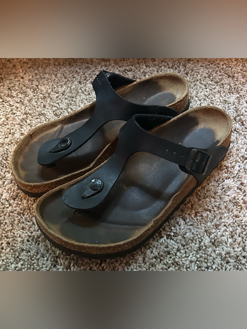 Birkenstock Gizeh Black Womens Size 38, 7-7.5 Leather Buckle Thong Sandals
